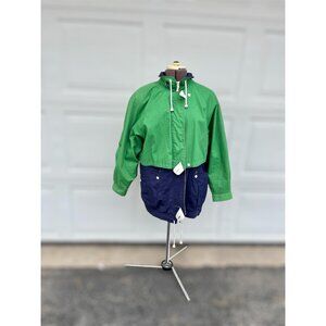 Vintage Womens' large kelly green and navy insulated field jacket rain coat